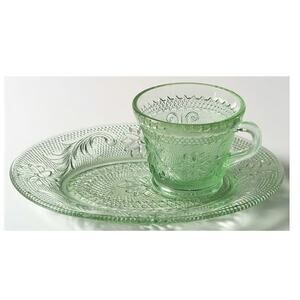 Indiana Tiara Glass in Chantilly Green Plates/ Cup Set of 8